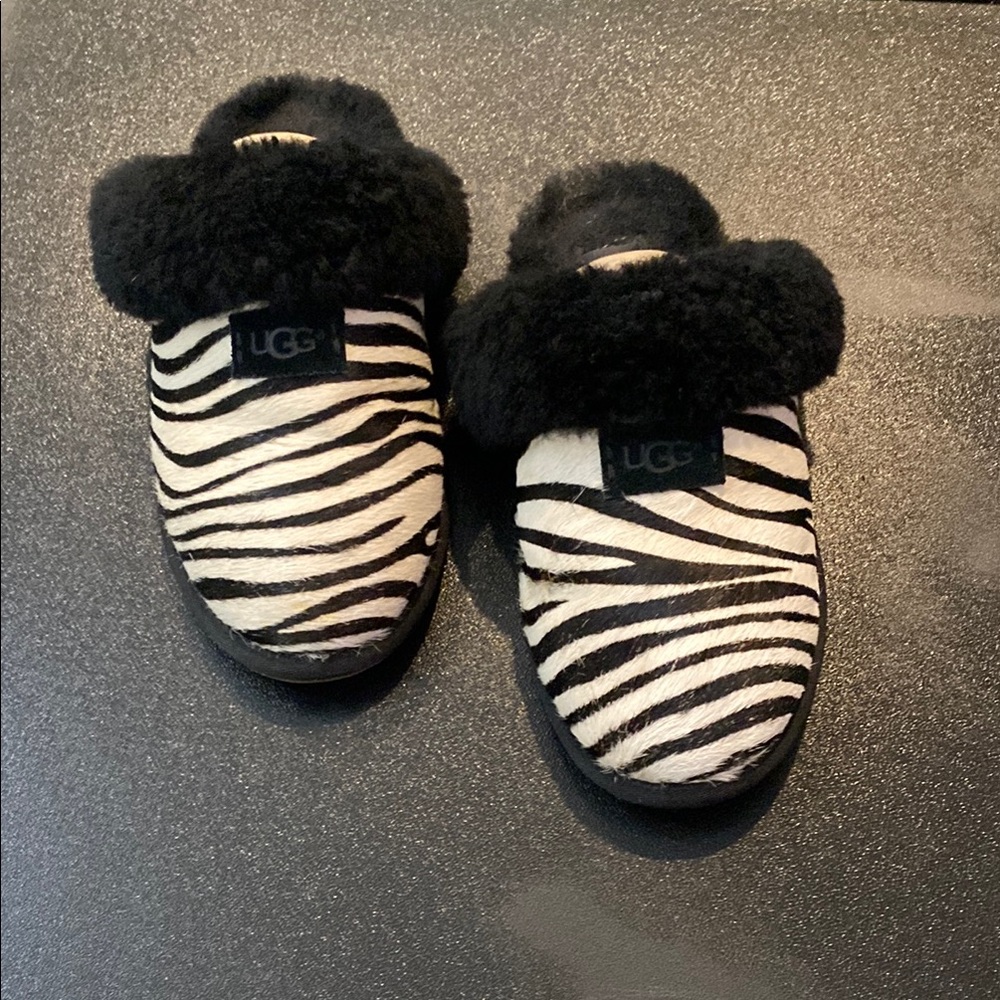 UGG Black and White Zebra Print Slippers
